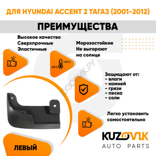 Брызговик передний левый Hyundai Accent 2 ТагАЗ (2001-2012) KUZOVIK Брызговик передний левый Hyundai Accent 2 ТагАЗ (2001-2012) KUZOVIK