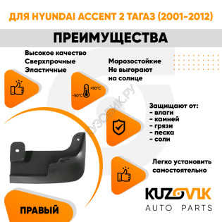 Брызговик передний правый Hyundai Accent 2 ТагАЗ (2001-2012) KUZOVIK Брызговик передний правый Hyundai Accent 2 ТагАЗ (2001-2012) KUZOVIK