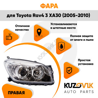 Фара правая евросвет универсальный корректор Toyota Rav4 3 XA30 (2005-2010) KUZOVIK Фара правая евросвет универсальный корректор Toyota Rav4 3 XA30 (2005-2010) KUZOVIK